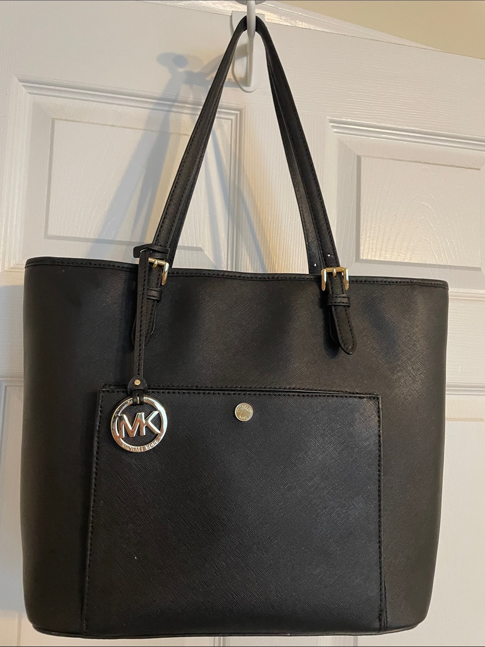 Michael Kors Black Saffiano Tote with Gold Accent